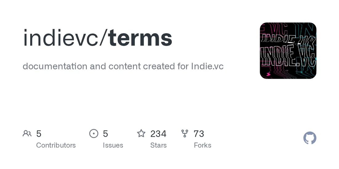 Visual for this record: Indie.vc's revenue-share template outlived its own website